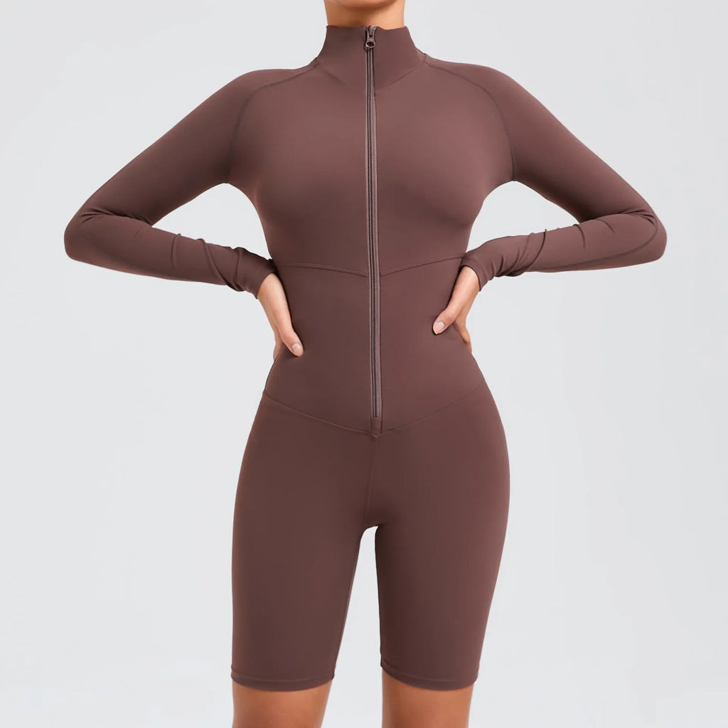 Women Zip-Up Yoga Bodysuit High Waist Athletic Unitard Workout - GilloServ