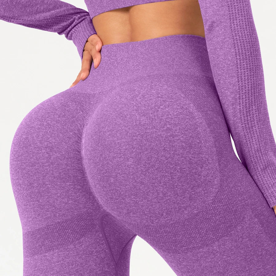 2 pcs/set Long Sleeve Yoga Leggings Set Sportswear Woman Gym Seamless Workout Outfit Yoga Clothes Womens Tracksuit Activewear - GilloServ