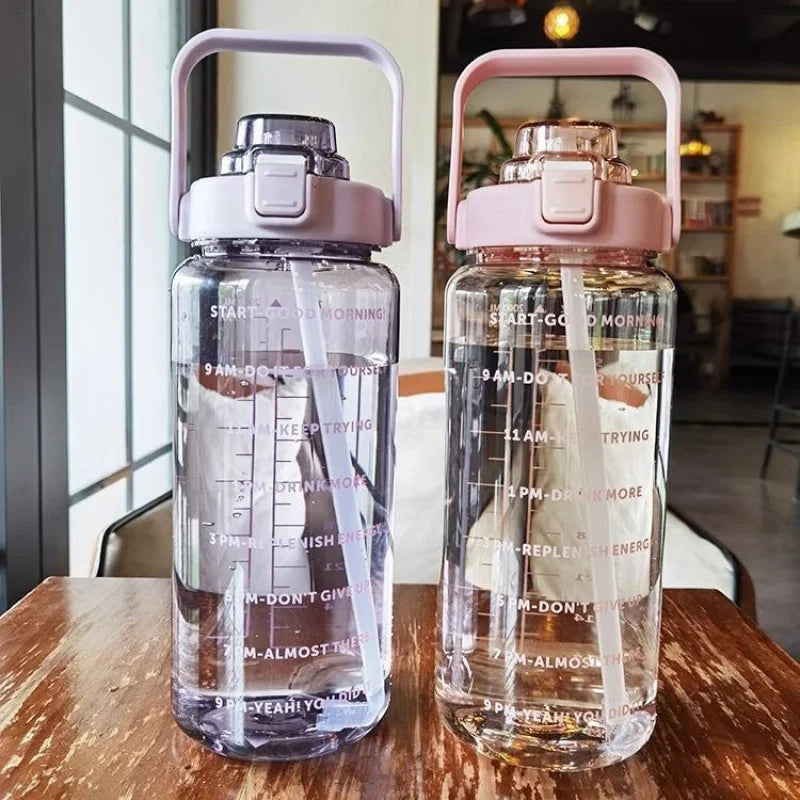 2 Liters Straw Plastic Water Bottle Large Capacity Bottle - GilloServ