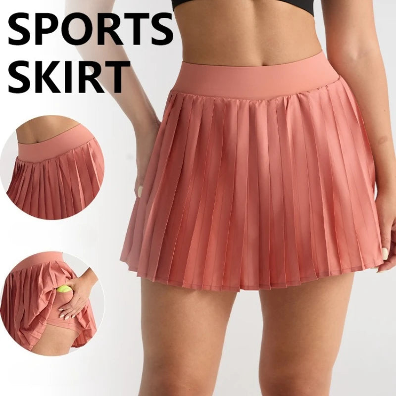 1pcs Women's Pleated Sports Skirts Gym Workout Sports Fitness High Waist Skirts Sexy Pocket Tennis Skirts Golf Running Pantskirt - GilloServ