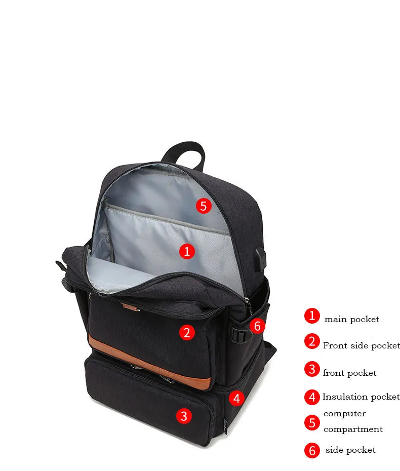 Fashion Black Laptop Backpack Compartment USB Thermal/ Waterproof/Outdoor Backpacks Cooler Bags Outdoor Hiking - GilloServ