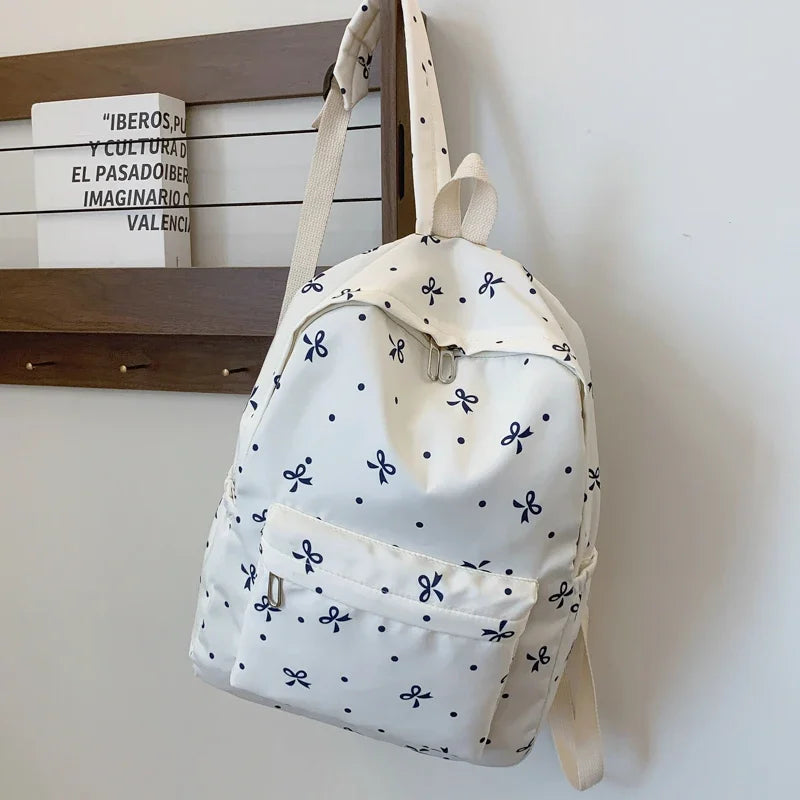 For Women Campus Life Back To School Backpack Playful Bow Print Bookbag Quilted Comfort Multi Pocket Organization System - GilloServ