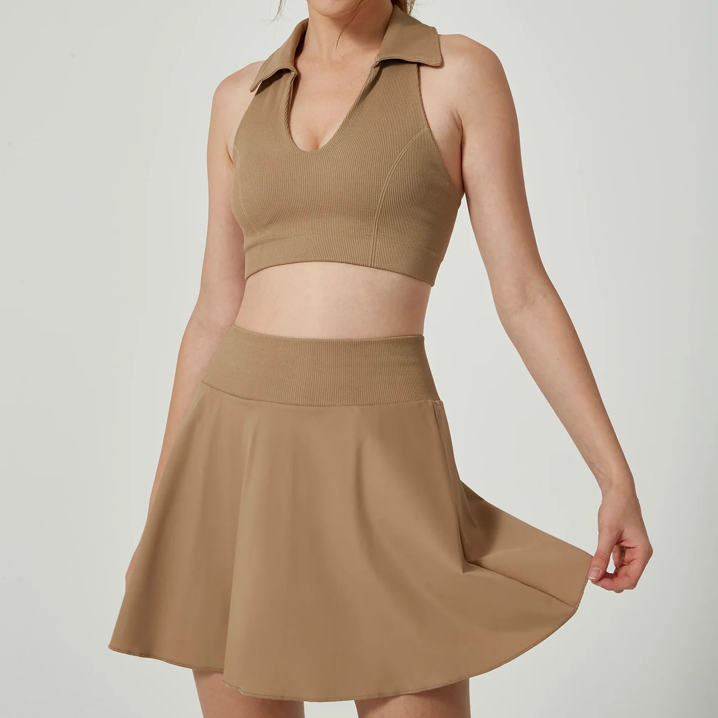 2PCS Yoga Set Gym Set Women Tracksuit Lapel Vest Sports Short Skirt Workout Fitness Set Breathable Yoga Nude Tennis Clothes - GilloServ