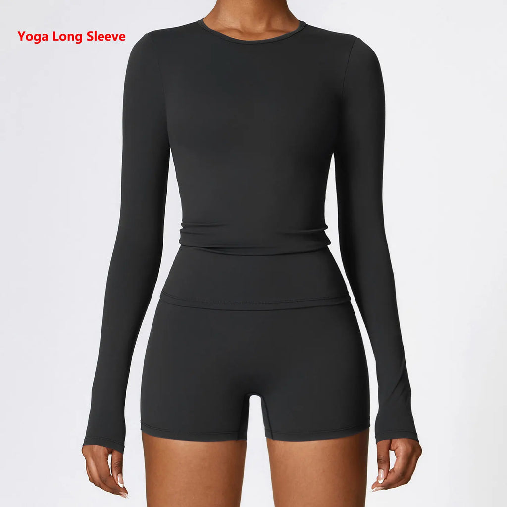 Yoga T-shirts Solid Sports Top Long Sleeve Gym Workout Gym Sport Wear - GilloServ