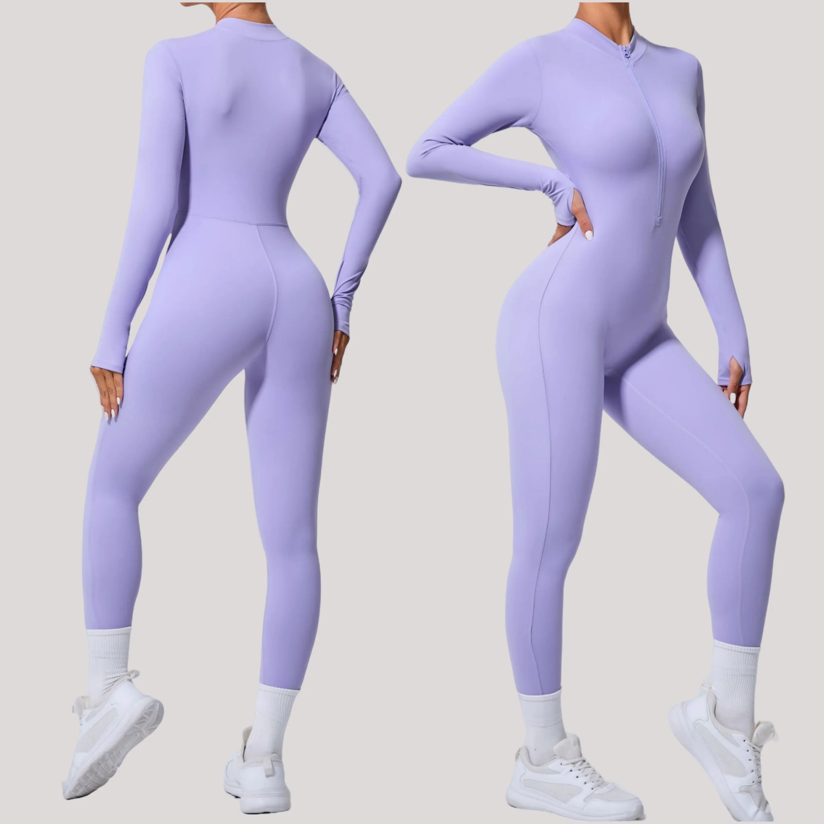 Seamless Yoga Jumpsuits Sports Fitness Hip-lifting Skinny Long-sleeved Zipper Winter Workout Gym Leggings Sportswear for Women - GilloServ