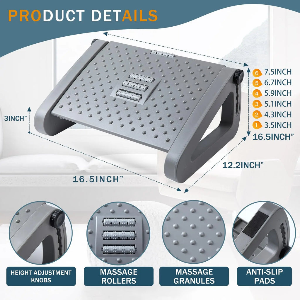 Foot Rest for Under Desk at Work,Adjustable Height Foot Rest Portable Under Desk Foot Stool for Home,Office - GilloServ