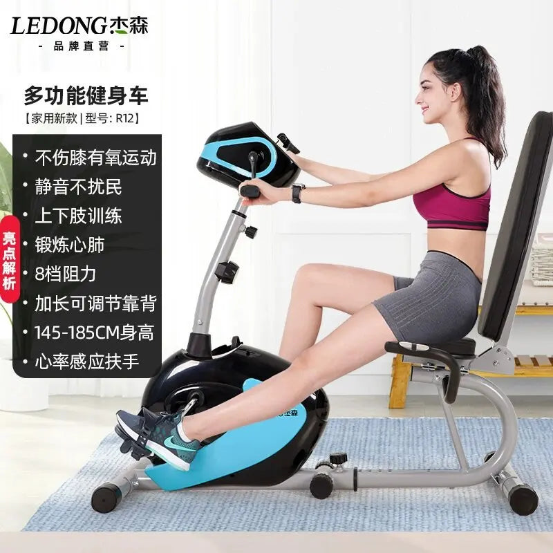 Horizontal exercise bike household spinning bicycle indoor silent elderly upper and lower limbs dual-purpose electric - GilloServ