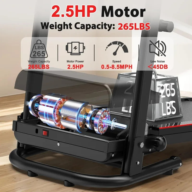 Foldable Treadmill 3.0 HP Quiet Brushless, 7.5 MPH, 300 LBS Capacity for Home Gym Use with Pulse Sensor LED Display Treadmill - GilloServ