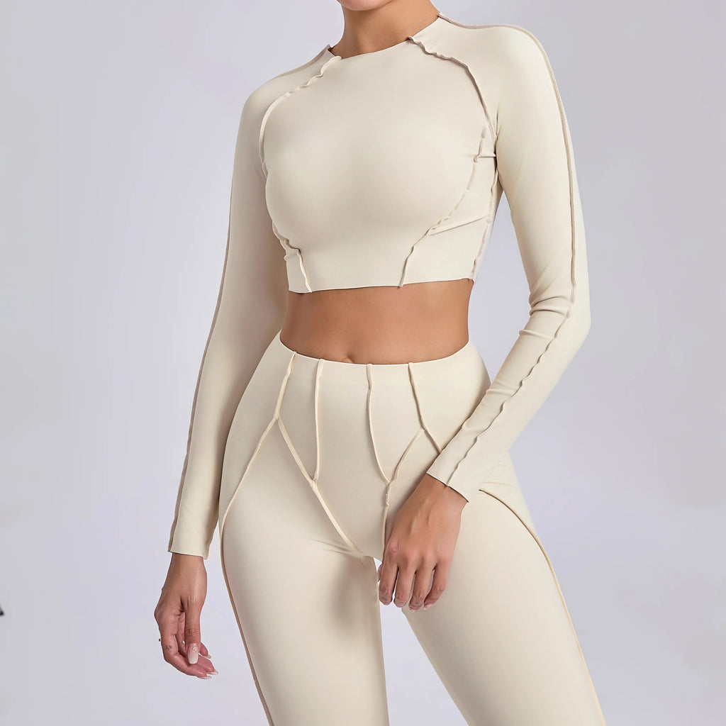 Women Yoga Shirts Non-Padded Long Sleeve Crop Tops Sportswear - GilloServ