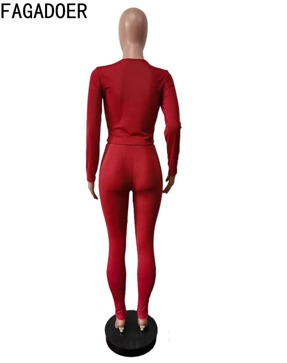 New Ribbing 2 Piece Sets Women Outfit Solid Long Sleeve Crop Top + High Waist Leggings Suits Sportswear - GilloServ