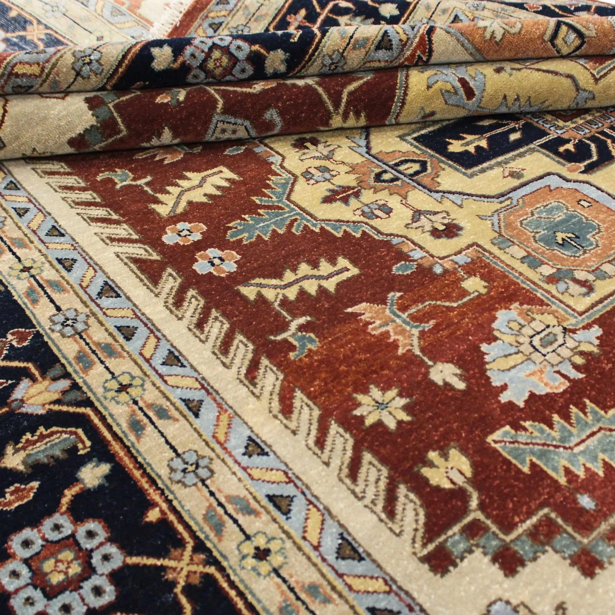 Canvello Hand Made Traditional Medallion Indo Serapi Rug - 9'0'' X 12'0''-2