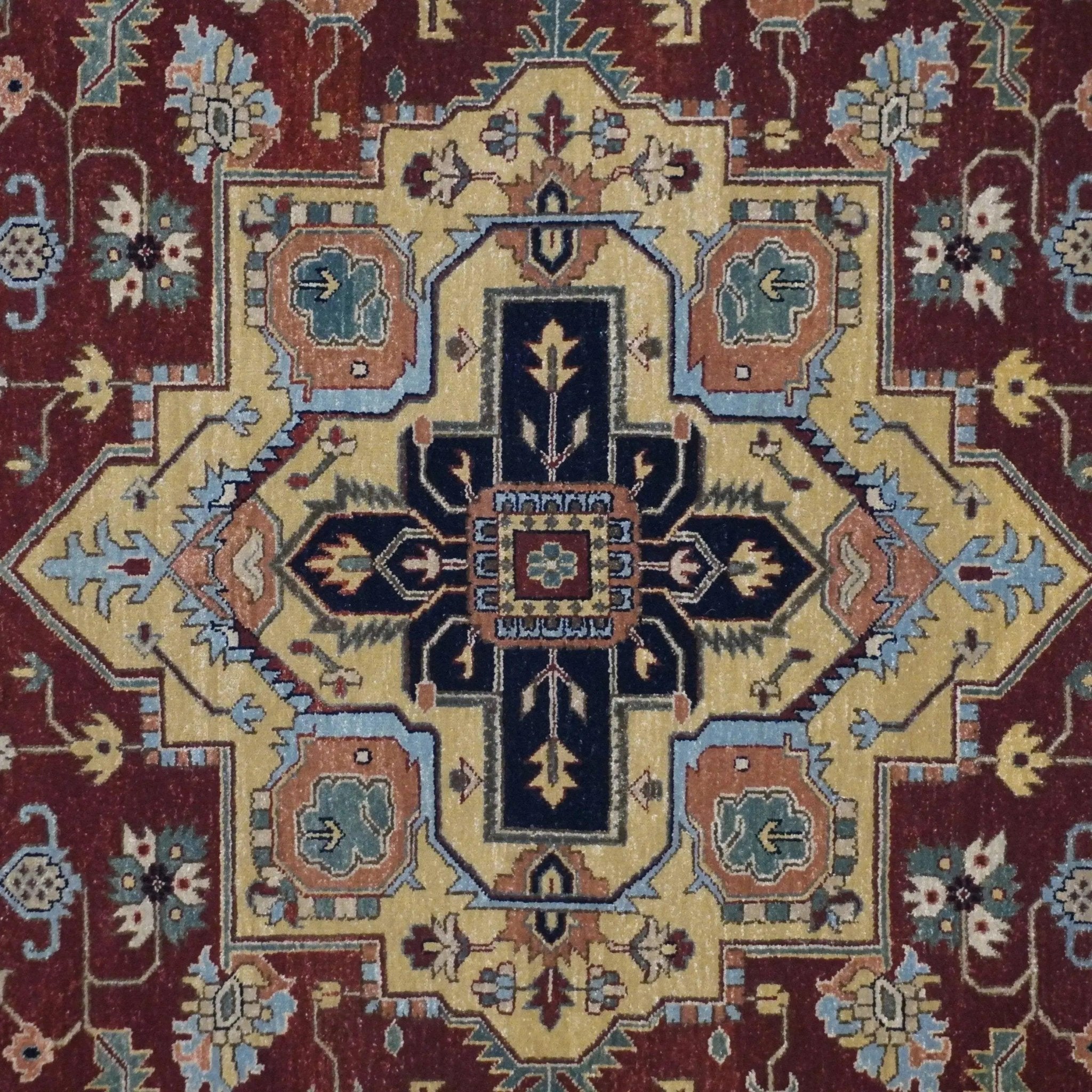 Canvello Hand Made Traditional Medallion Indo Serapi Rug - 9'0'' X 12'0''-4