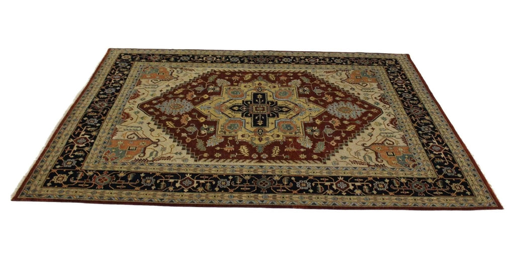 Canvello Hand Made Traditional Medallion Indo Serapi Rug - 9'0'' X 12'0''-3