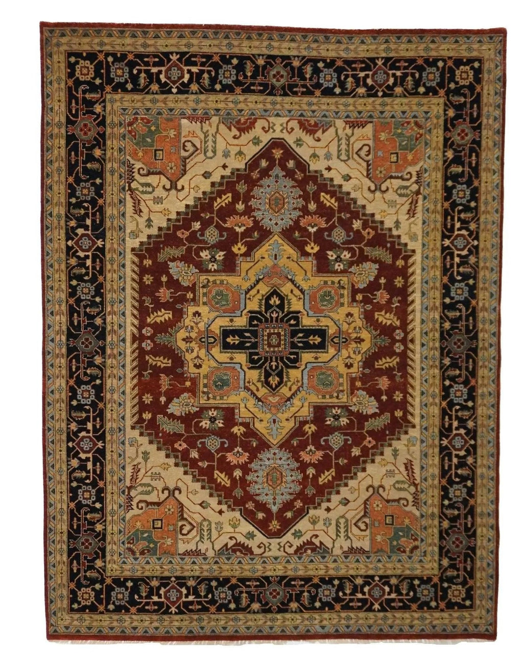 Canvello Hand Made Traditional Medallion Indo Serapi Rug - 9'0'' X 12'0''-0