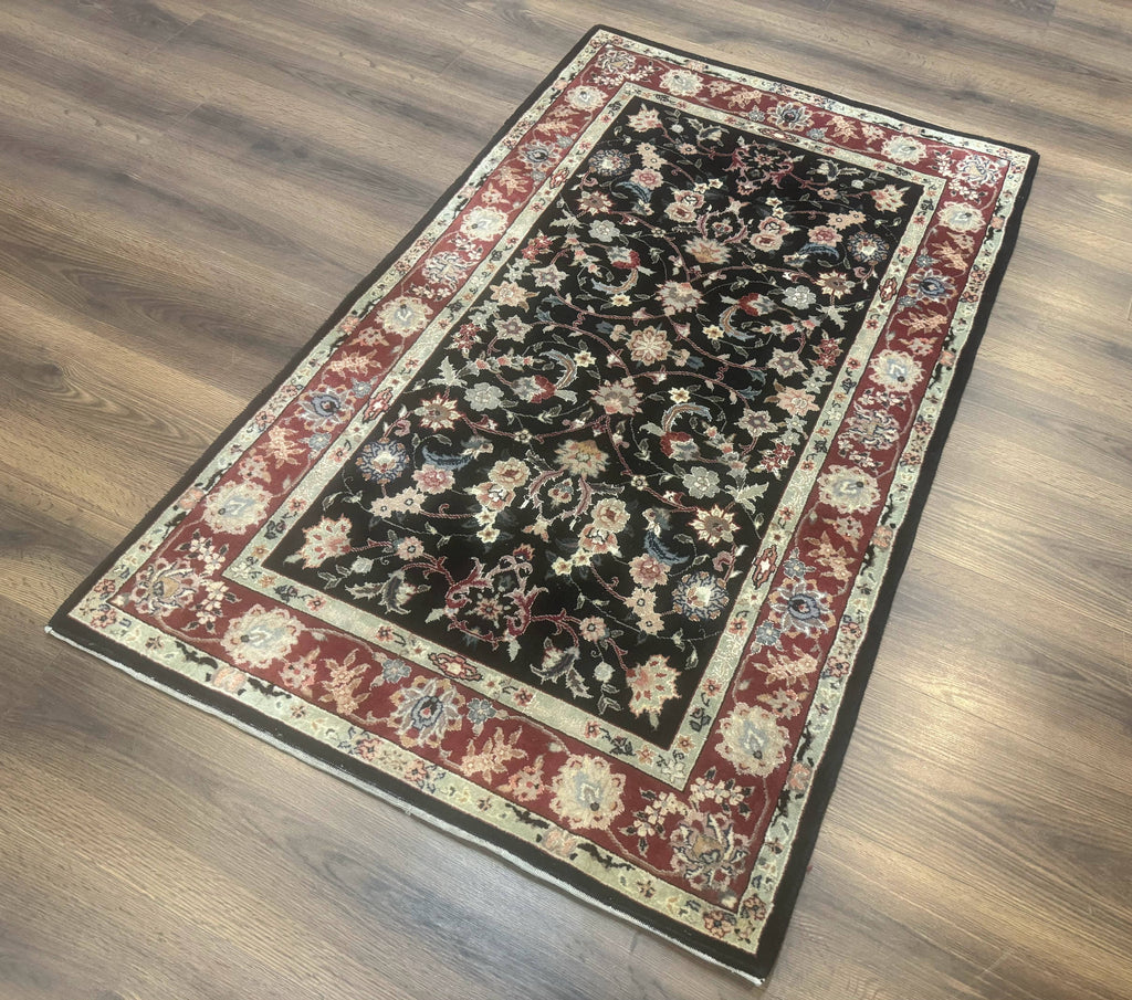 Black Sino Persian Rug 3x5, Wool with Silk Highlights, Floral, Fine 170 KPSI-1