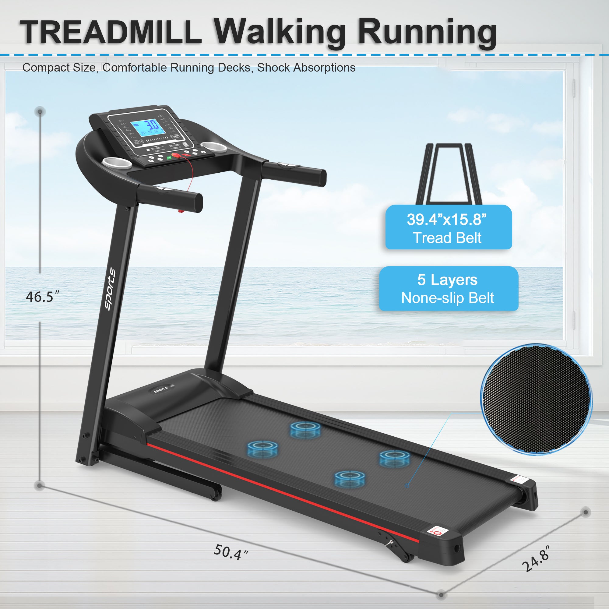Fitshow App Home Foldable Treadmill With Incline, Folding Treadmill For Home Workout, Electric Walking Running Treadmill Machine 5 LCD Screen 250 LB Capacity Bluetooth Music - GilloServ