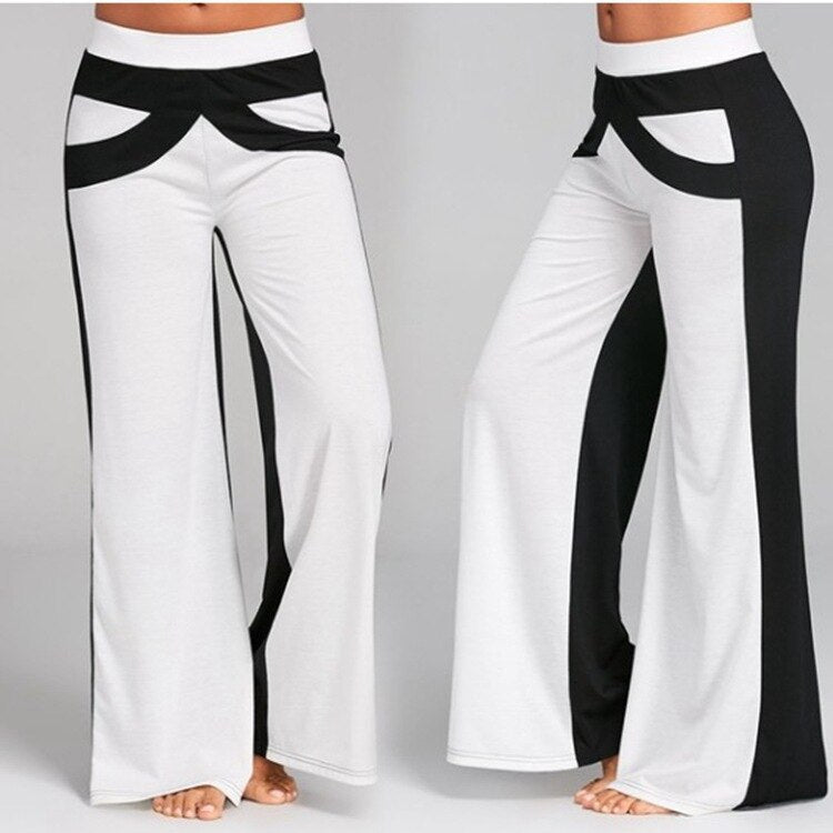 Color Patchwork Wide Leg Pants High Waist - GilloServ