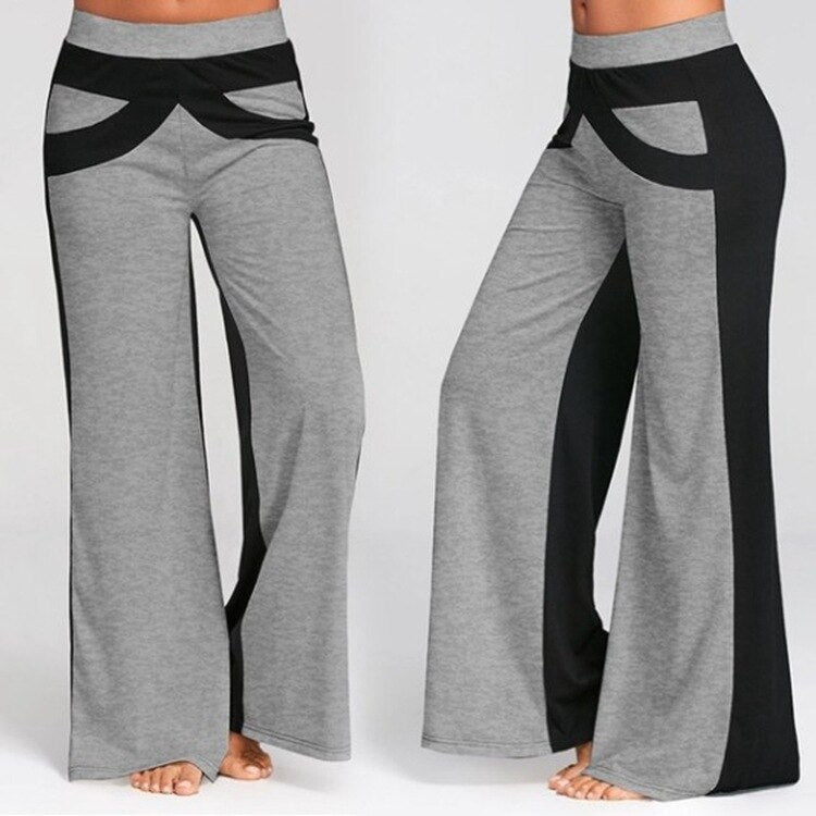 Color Patchwork Wide Leg Pants High Waist - GilloServ