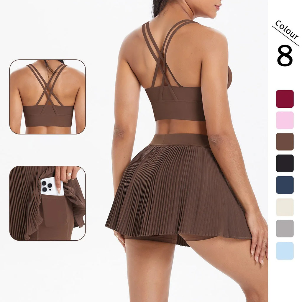 2 Pieces Tennis Skirts Yoga Sets Women Tracksuit - GilloServ