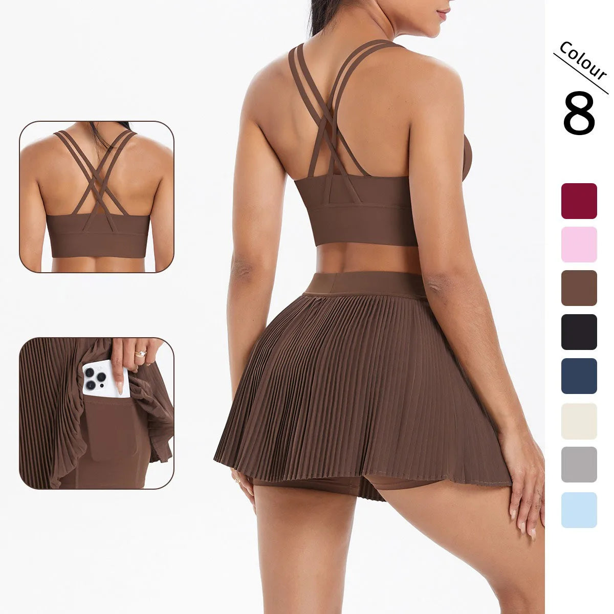 2 Pieces Tennis Skirts Yoga Sets Women Tracksuit - GilloServ