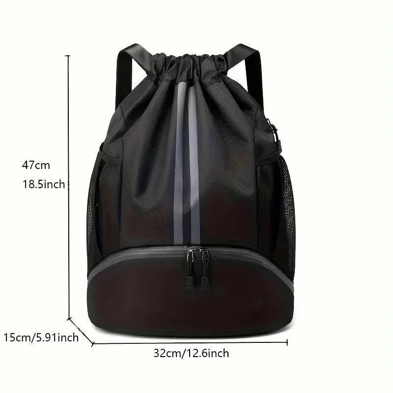 Drawstring Backpack With Ball Shoe Compartment Gym Bags - GilloServ