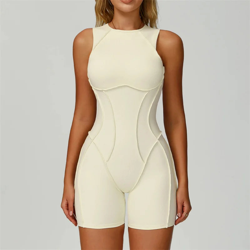 Gym Sets Sports Jumpsuit Stereoscopic Lines Fitness Backless Workout Bodysuit - GilloServ