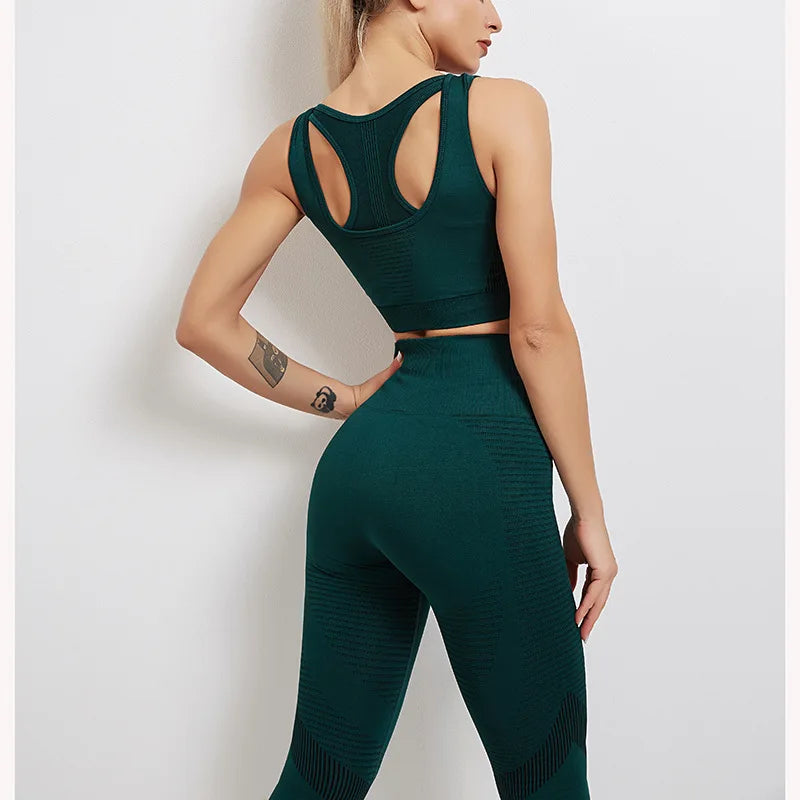 Seamless Yoga Sets Sports Fitness High Waist Hip-lifting Trousers - GilloServ