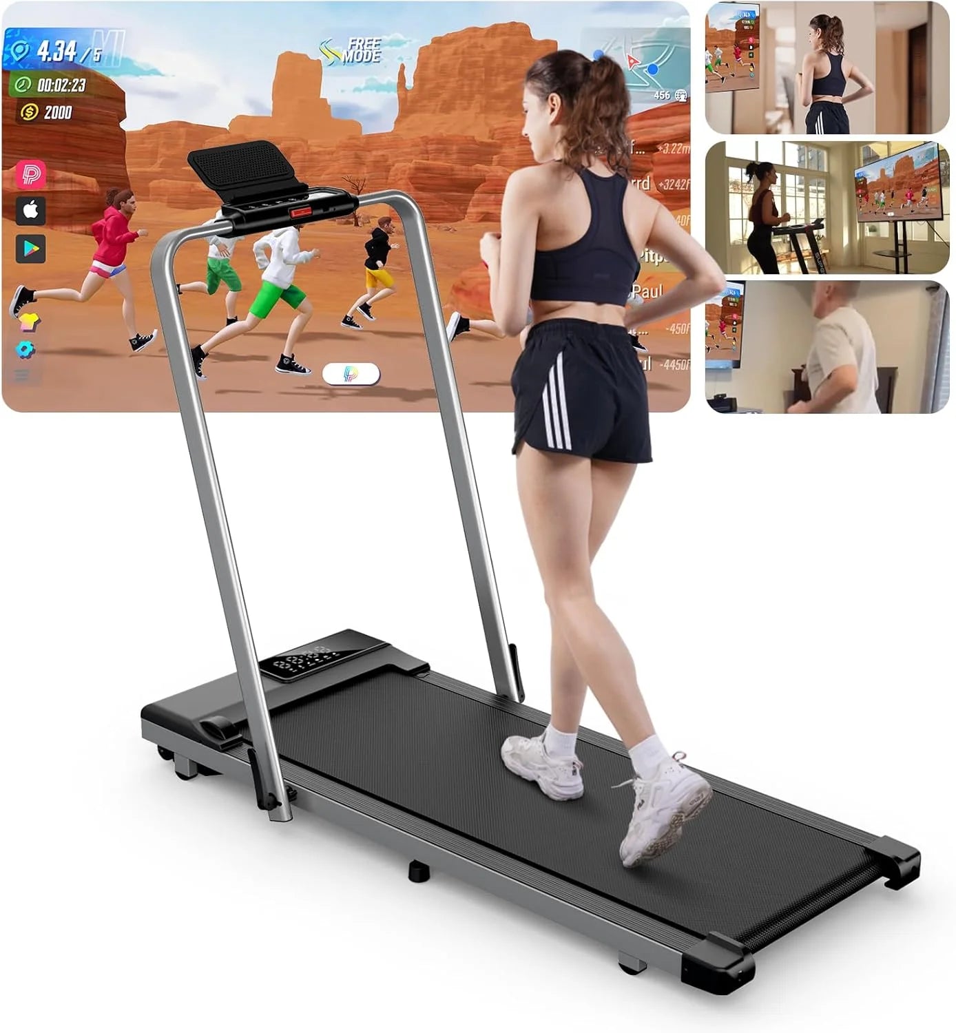Treadmills for Home Foldable,Folding Walkingpad Treadmill MAX 300lbs APP Remote Control,Running Machine with Safety Handrail - GilloServ