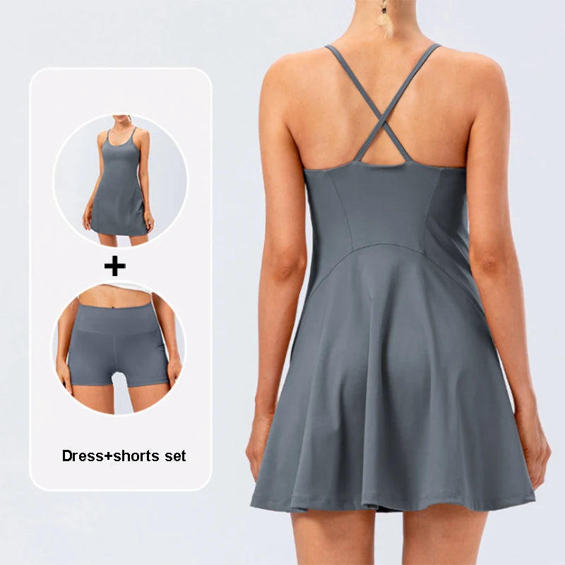 Women Tennis Yoga Skirt High Stretch Soft Nylon Badminton Golf Dress - GilloServ