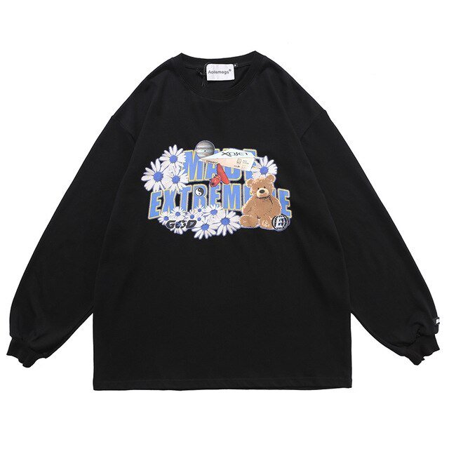 Flowers Funny Loose Sweatshirts Streetwear - GilloServ