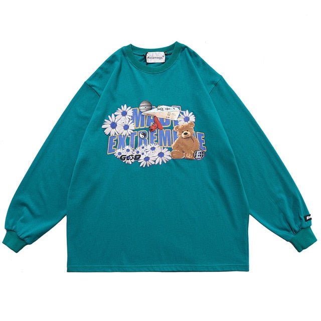 Flowers Funny Loose Sweatshirts Streetwear - GilloServ
