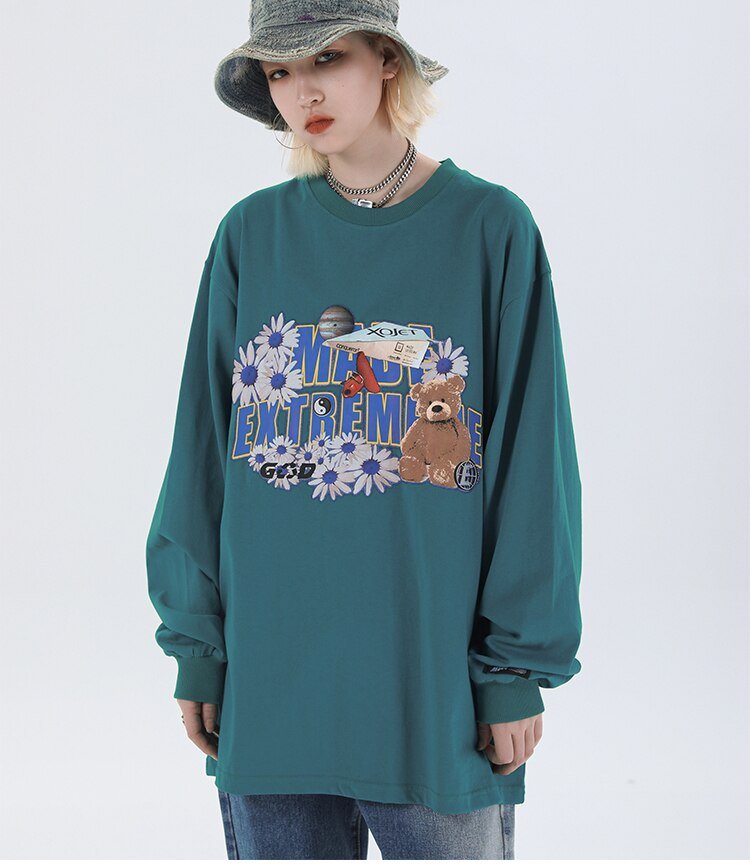 Flowers Funny Loose Sweatshirts Streetwear - GilloServ