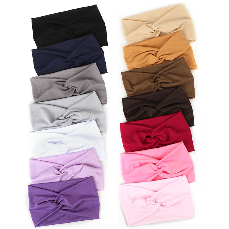 Women Solid Color Super Wide Headband Twisted Criss Cross Elastic Hairband Yoga Running Sports Non Slip Sweat Hair Accessories - GilloServ