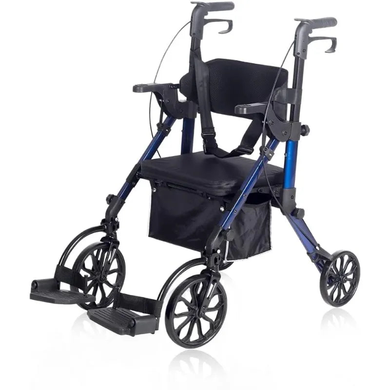 2 IN 1 Rollator Walker & Transport Chair, Folding Wheelchair, Mobility Walking Aid, with Seat Belt, Padded Seat, and Detachable - GilloServ