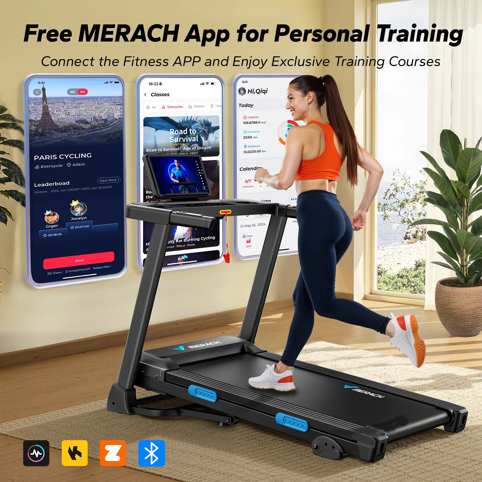 MERACH Foldable Treadmill T12 Incline Quiet Treadmills Double Deck Technology 4 Silicone Shock Cushion Heart Rate Monitoring - GilloServ