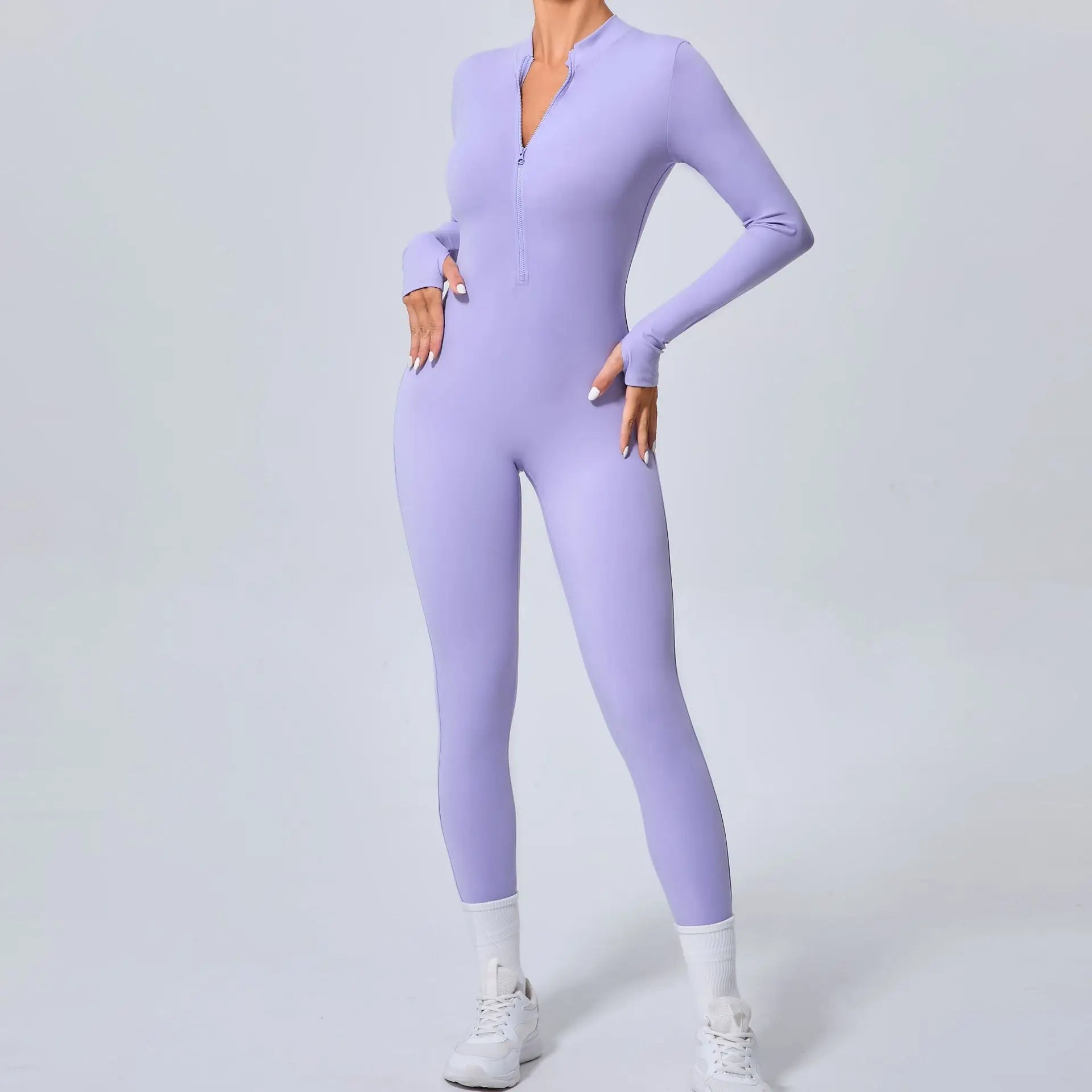 Seamless Yoga Jumpsuits Sports Fitness Hip-lifting Skinny Long-sleeved Zipper Winter Workout Gym Leggings Sportswear for Women - GilloServ