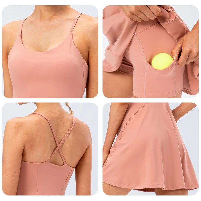Women Tennis Yoga Skirt High Stretch Soft Nylon Badminton Golf Dress - GilloServ