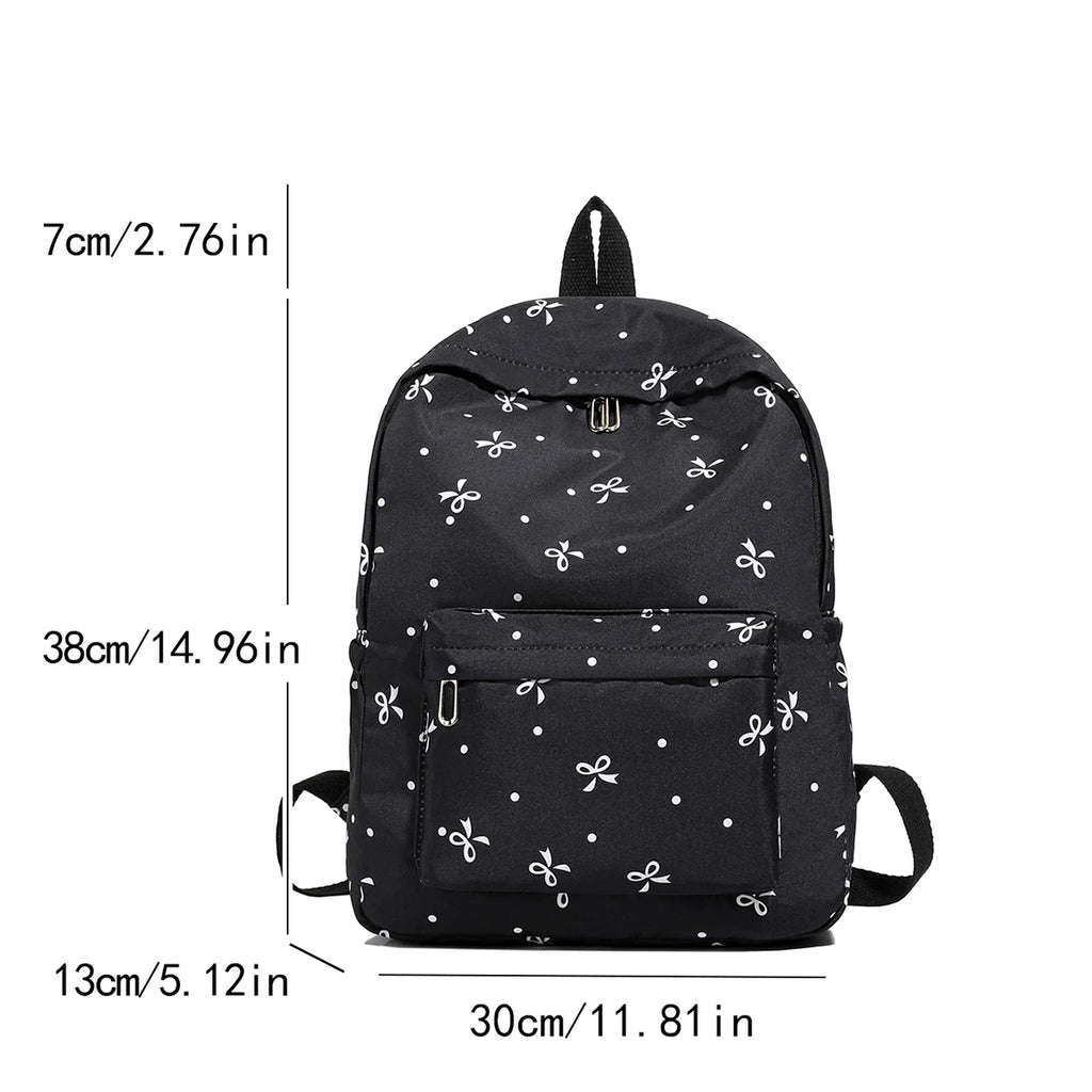 Back To School Backpack Playful Bow Print Bookbag Quilted Comfort and Multi-Pocket Organization System for Women's Campus Life - GilloServ