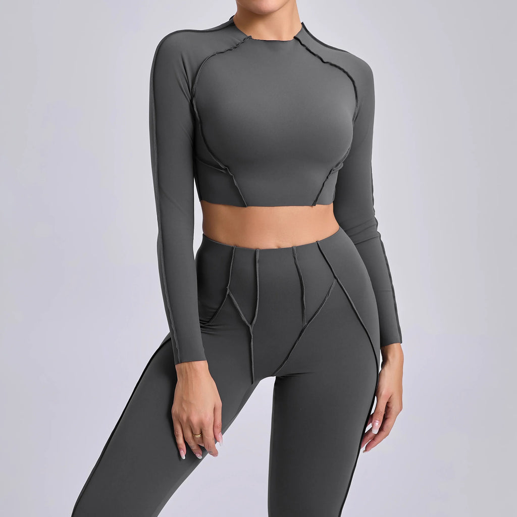 Women Yoga Shirts Non-Padded Long Sleeve Crop Tops Sportswear - GilloServ