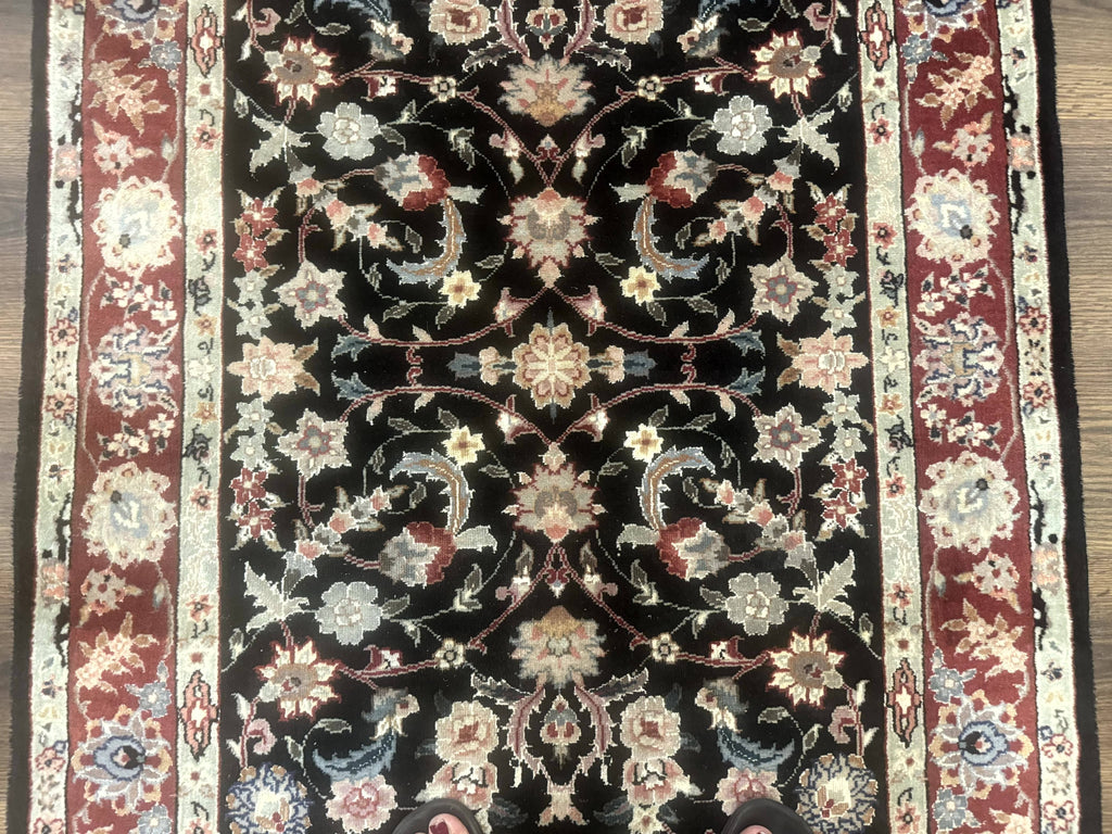 Black Sino Persian Rug 3x5, Wool with Silk Highlights, Floral, Fine 170 KPSI-3