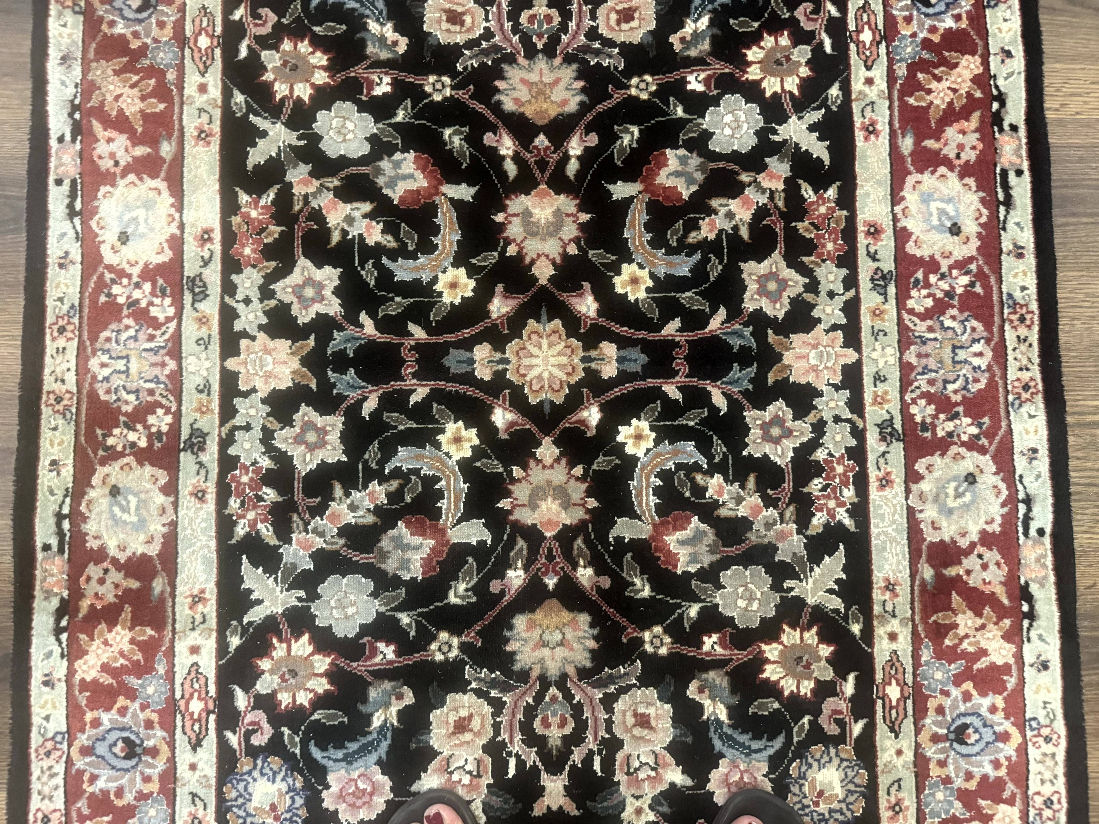 Black Sino Persian Rug 3x5, Wool with Silk Highlights, Floral, Fine 170 KPSI-3