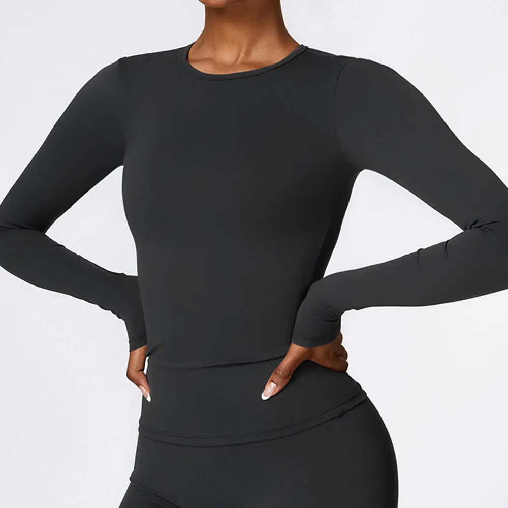 Yoga T-shirts Solid Sports Top Long Sleeve Gym Workout Gym Sport Wear - GilloServ