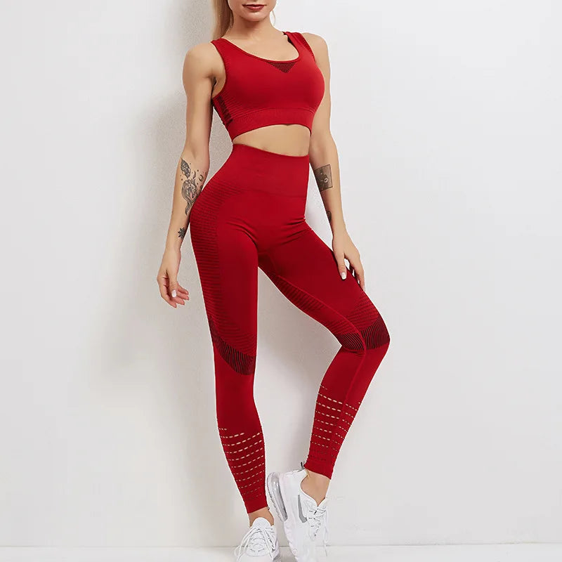 Seamless Yoga Sets Sports Fitness High Waist Hip-lifting Trousers - GilloServ