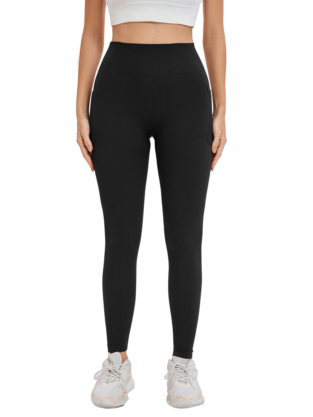 Women's solid color threaded sports leggings Yoga wear with pocket - GilloServ