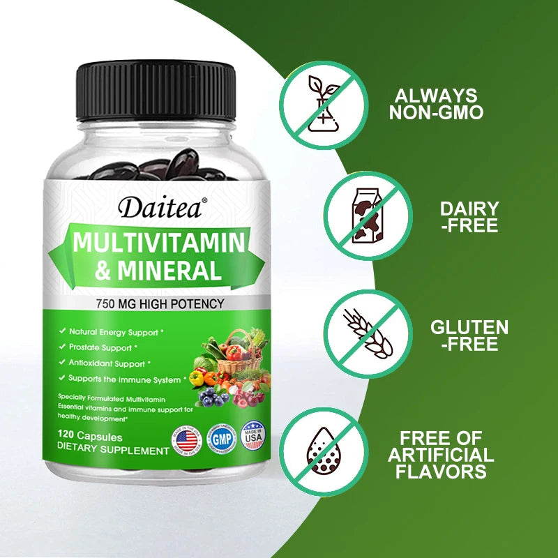 Multivitamin Capsules with Mineral Supplement To Provide Energy, Prostate, Skin and Eye Health Immune Support for Women and Men - GilloServ