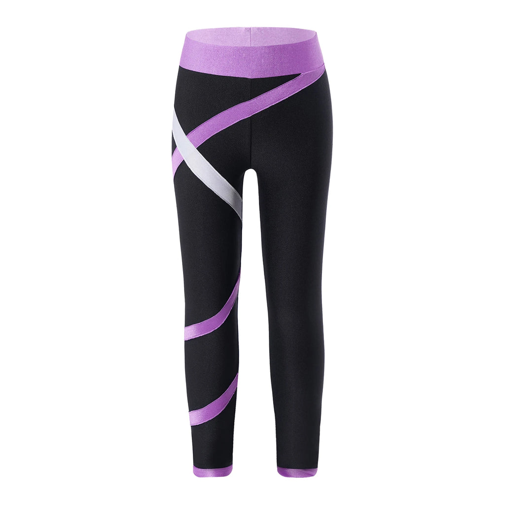Kids Girls Figure Skating Pants Stretchy Skinny Workout Dance Leggings - GilloServ
