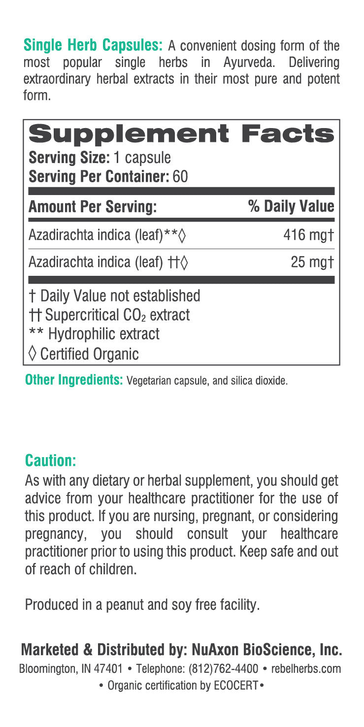 Neem Leaf Capsules Pure Azadirachta Indica Herbal Dietary Supplement