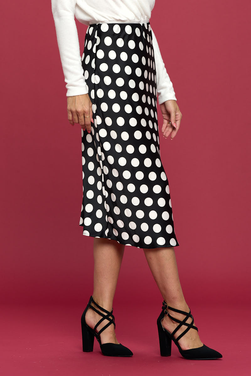 Polka Dot Satin Midi Skirt-1