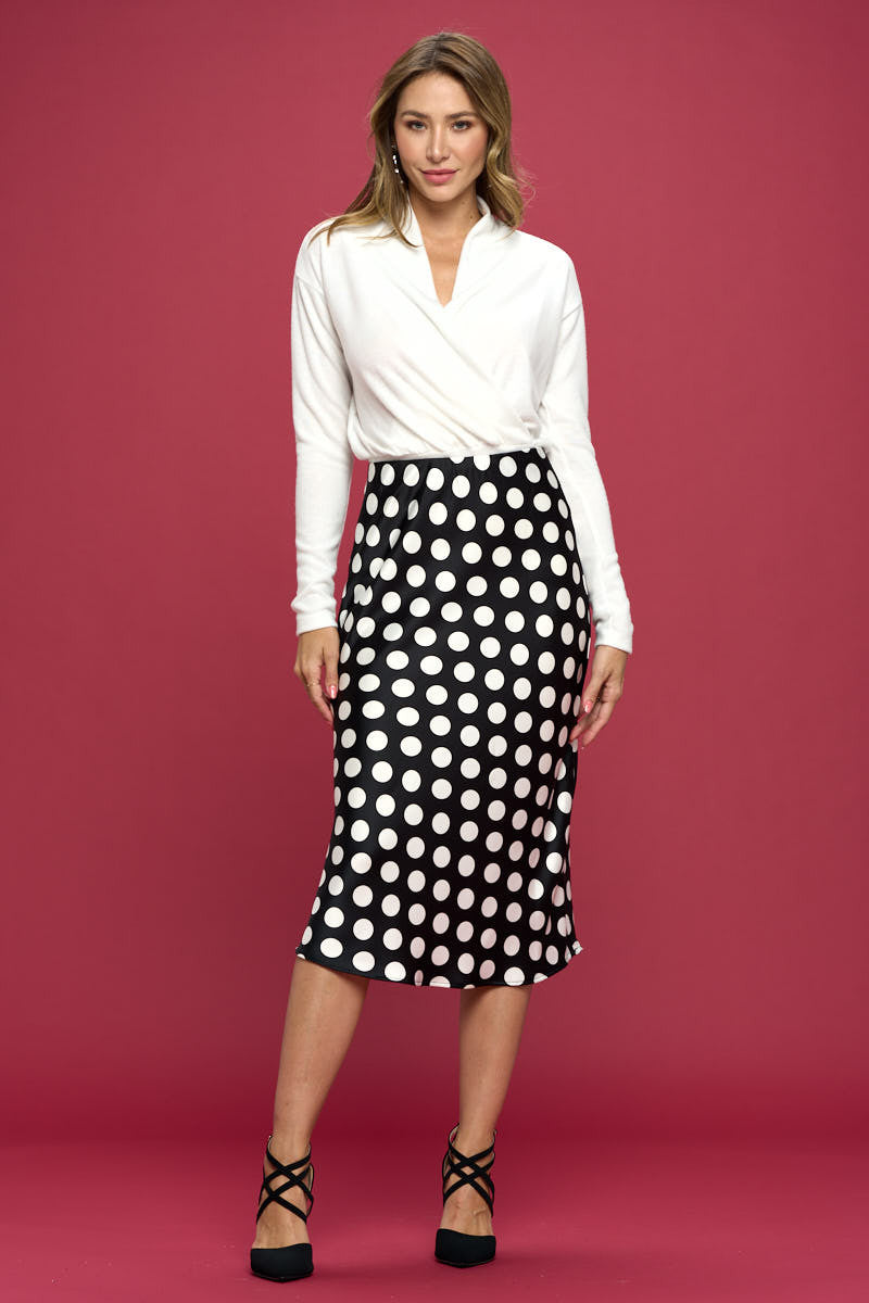Polka Dot Satin Midi Skirt-4