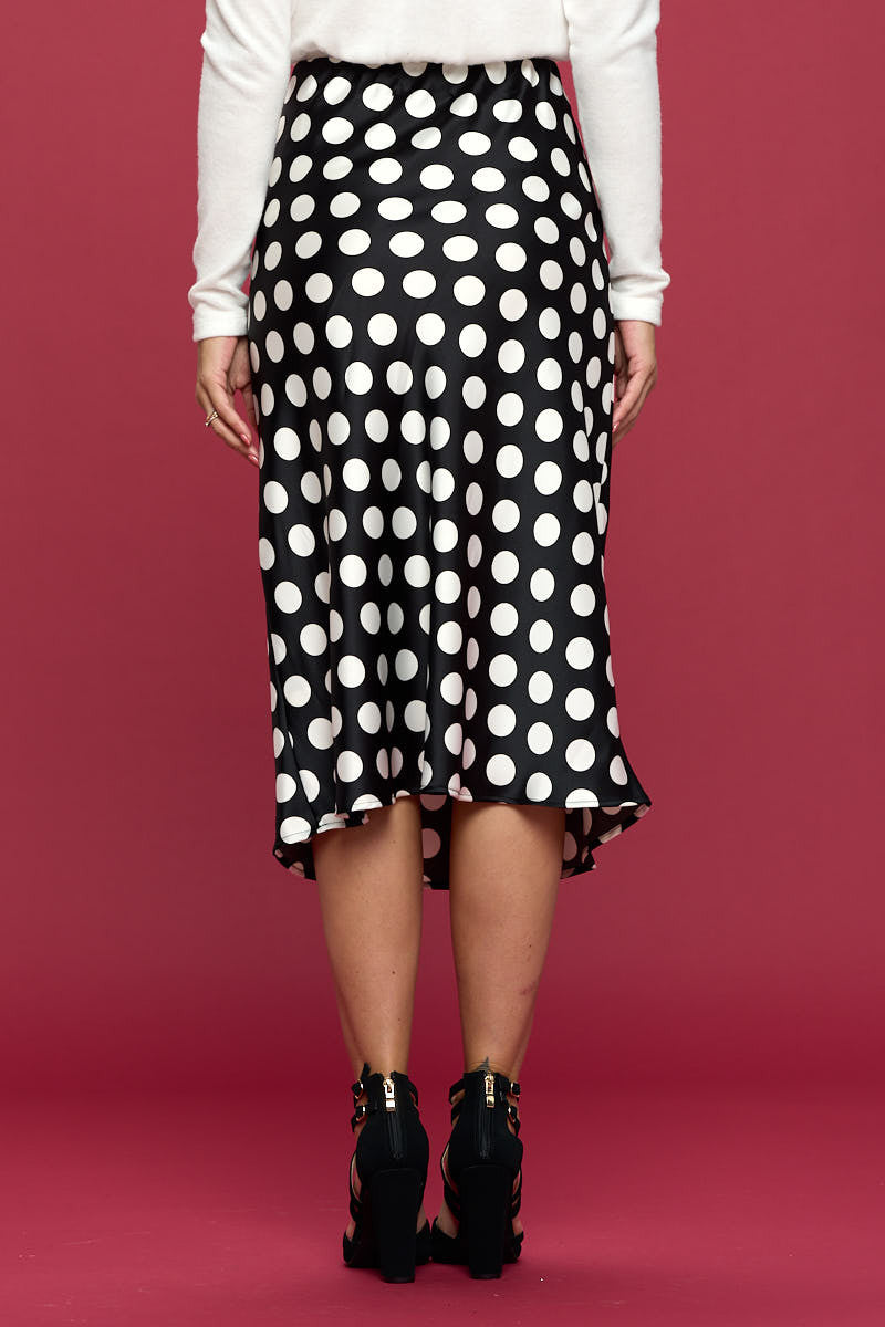 Polka Dot Satin Midi Skirt-3